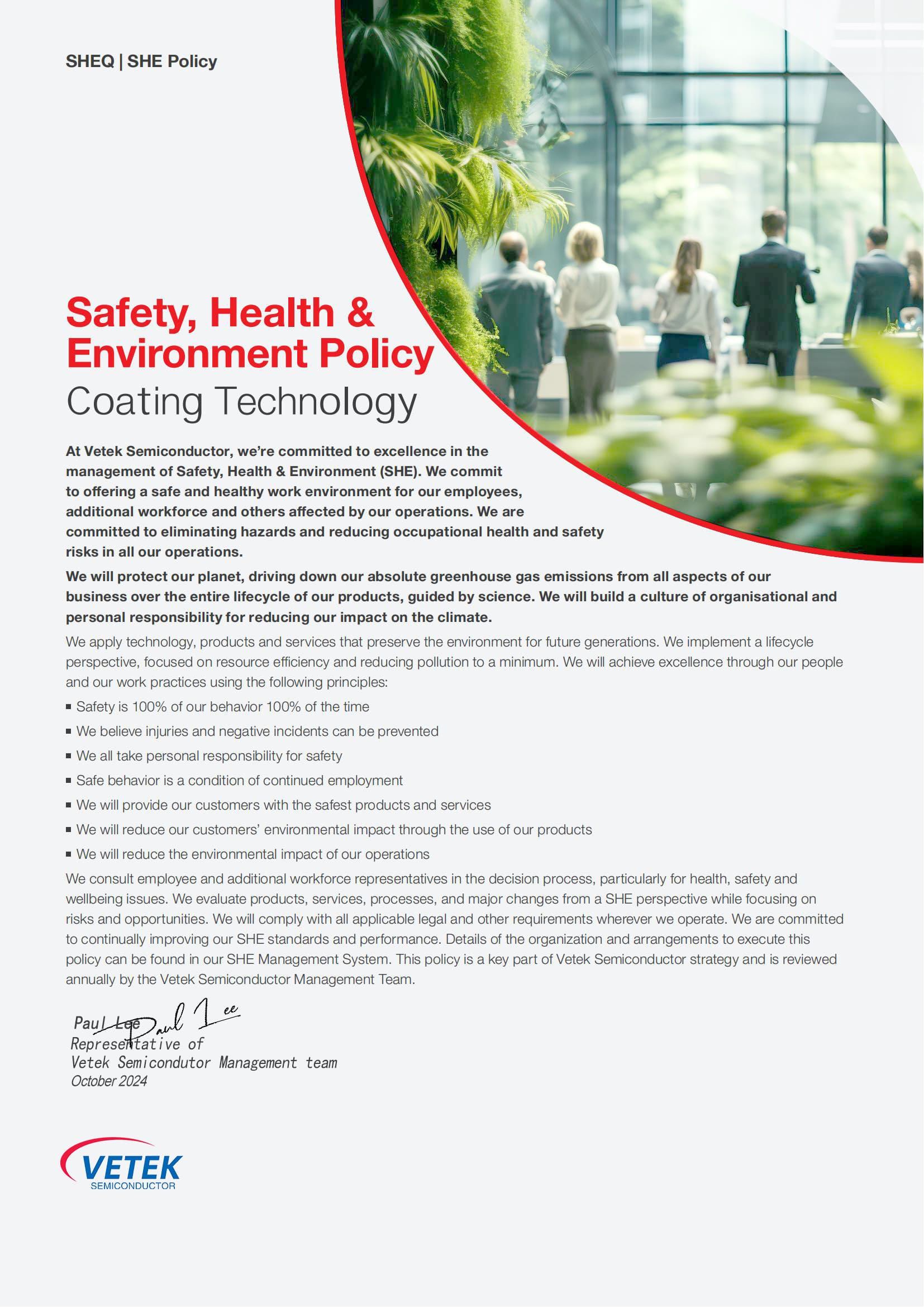 Política de seguridad, salud y medio ambiente de VeTek Semiconductor